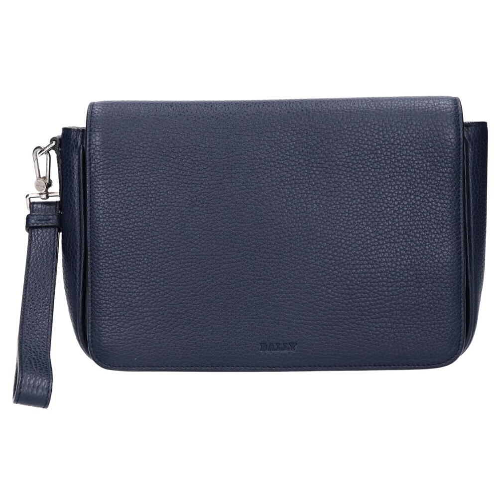 BALLY Steon Embossed Logo Grain Leather Flap Second Bag Clutch Navy Men's